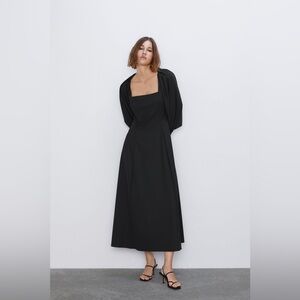 ZARA Black Long Puff Sleeve Dress XS | $119‎ NWT | Structured Maxi Gown